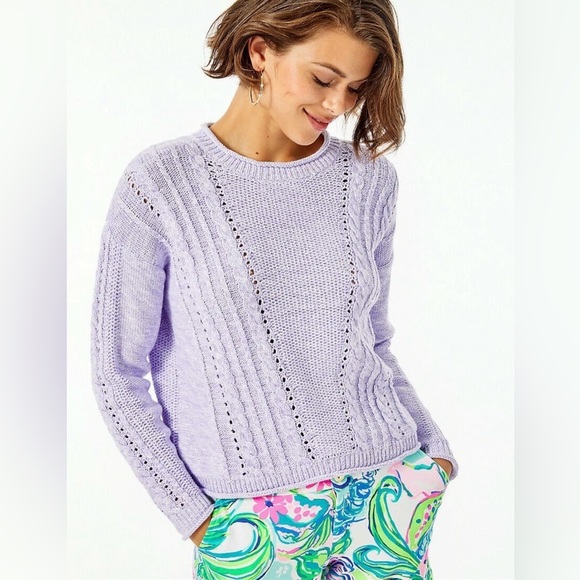 Lilly Pulitzer Maxcy Sweater Light Lilac Verbena Chunky Knit Preppy Fisherman’s - Picture 2 of 10